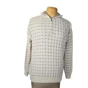 Vintage Alpaca Fina Men Large Pervian Wool Sweater Quarter Zip Knit Cozy Outdoor